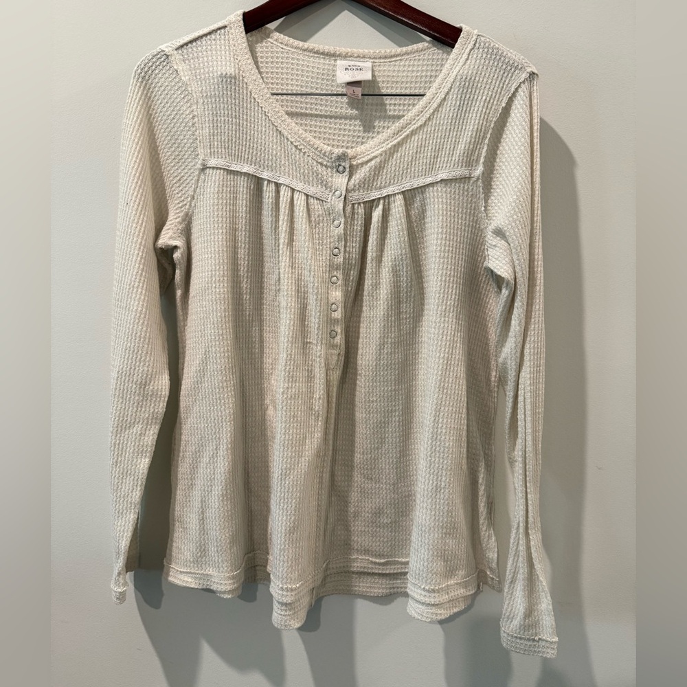 Knox Rose Cream Textured Long Sleeve Blouse